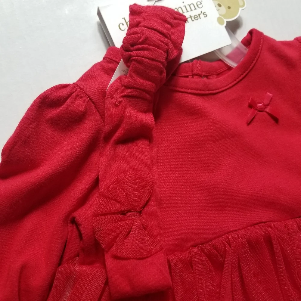 NWT CHILD OF MINE BY CARTER'S 3-PIECE RED GIRL'S DRESS SET SIZE 3 TO 6 M…